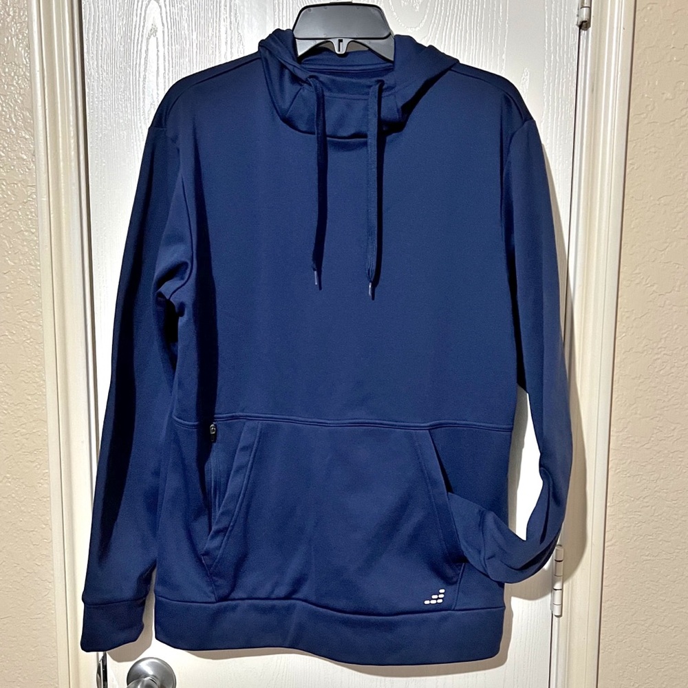[BCG] Men's Mock Neck Sweatshirt Blue Athletic Hoodie Kangaroo Pocket Medium